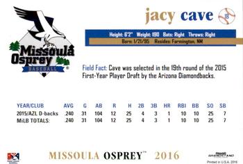 2016 Grandstand Missoula Osprey #4 Jacy Cave Back