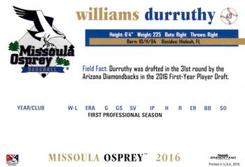 2016 Grandstand Missoula Osprey #6 Williams Durruthy Back