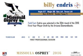 2016 Grandstand Missoula Osprey #7 Billy Endris Back