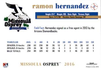 2016 Grandstand Missoula Osprey #13 Ramon Hernandez Back