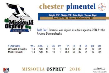 2016 Grandstand Missoula Osprey #22 Chester Pimentel Back