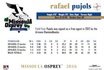 2016 Grandstand Missoula Osprey #23 Rafael Pujols Back
