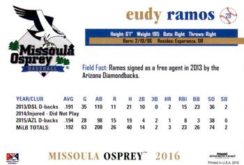 2016 Grandstand Missoula Osprey #24 Eudy Ramos Back