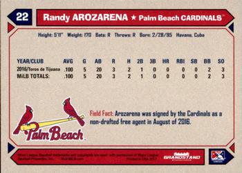 2017 Grandstand Palm Beach Cardinals #NNO Randy Arozarena Back
