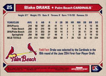 2017 Grandstand Palm Beach Cardinals #NNO Blake Drake Back
