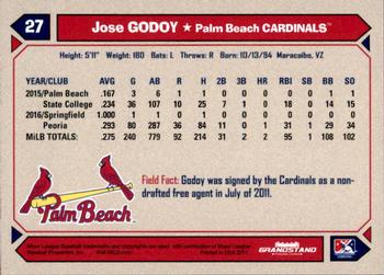 2017 Grandstand Palm Beach Cardinals #NNO Jose Godoy Back