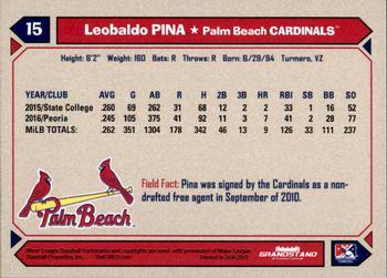 2017 Grandstand Palm Beach Cardinals #NNO Leobaldo Pina Back