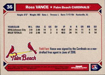 2017 Grandstand Palm Beach Cardinals #NNO Ross Vance Back