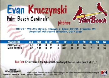 2018 Grandstand Palm Beach Cardinals #NNO Evan Kruczynski Back