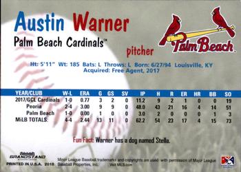 2018 Grandstand Palm Beach Cardinals #NNO Austin Warner Back