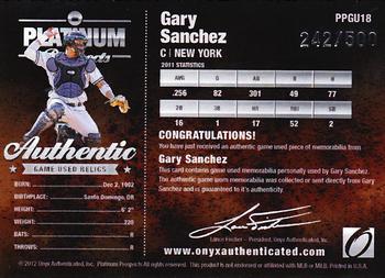 2012 Onyx Platinum Prospects - Game Used #PPGU18 Gary Sanchez Back