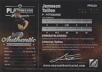 2012 Onyx Platinum Prospects - Game Used #PPGU20 Jameson Taillon Back