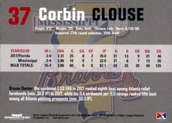 2018 Grandstand Mississippi Braves #NNO Corbin Clouse Back