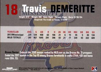 2018 Grandstand Mississippi Braves #NNO Travis Demeritte Back