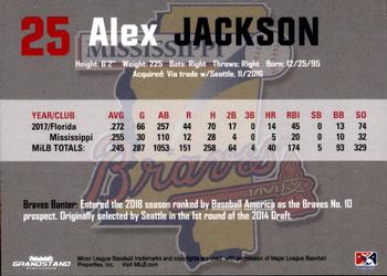 2018 Grandstand Mississippi Braves #NNO Alex Jackson Back
