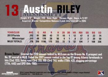 2018 Grandstand Mississippi Braves #NNO Austin Riley Back