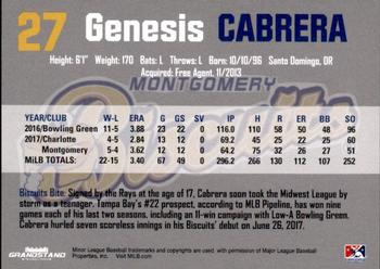 2018 Grandstand Montgomery Biscuits #5 Genesis Cabrera Back