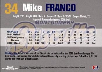 2018 Grandstand Montgomery Biscuits #9 Mike Franco Back