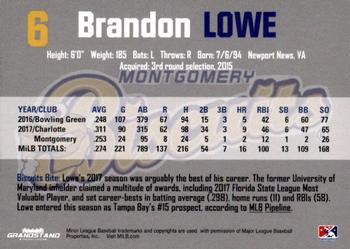2018 Grandstand Montgomery Biscuits #18 Brandon Lowe Back