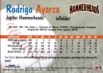 2018 Grandstand Jupiter Hammerheads #2 Rodrigo Ayarza Back