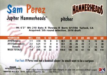 2018 Grandstand Jupiter Hammerheads #25 Sam Perez Back