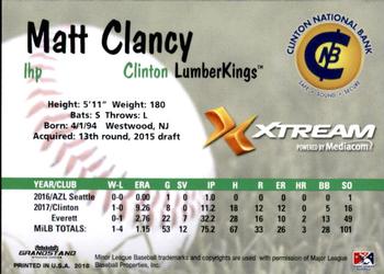 2018 Grandstand Clinton LumberKings #NNO Matt Clancy Back