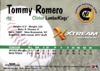 2018 Grandstand Clinton LumberKings #NNO Tommy Romero Back
