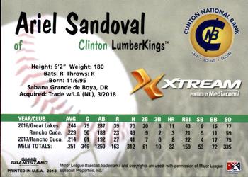 2018 Grandstand Clinton LumberKings #NNO Ariel Sandoval Back