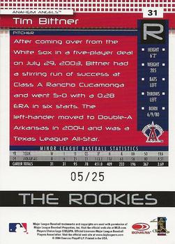 2005 Donruss - The Rookies Press Proofs Gold #31 Tim Bittner Back