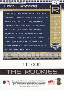 2005 Donruss - The Rookies Press Proofs Red #42 Chris Oxspring Back