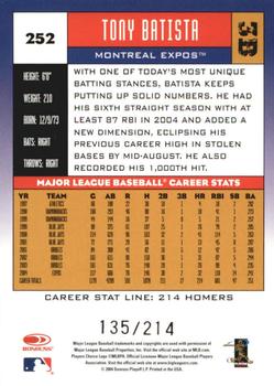 2005 Donruss - Stat Line Career #252 Tony Batista Back