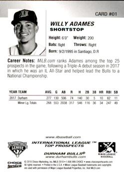 2018 Choice International League Top Prospects #01 Willy Adames Back