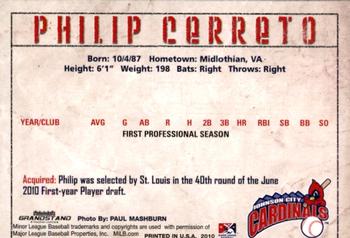 2010 Grandstand Johnson City Cardinals #3 Philip Cerreto Back