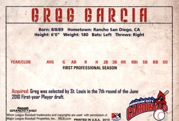 2010 Grandstand Johnson City Cardinals #12 Greg Garcia Back