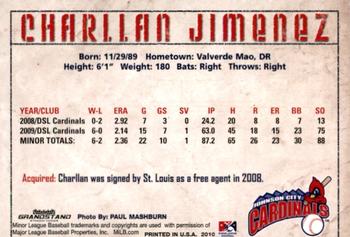 2010 Grandstand Johnson City Cardinals #16 Charllan Jimenez Back