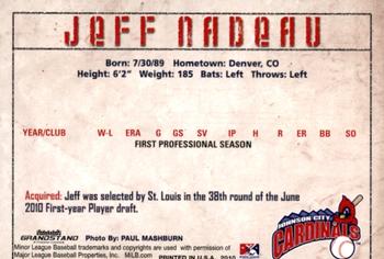 2010 Grandstand Johnson City Cardinals #20 Jeff Nadeau Back