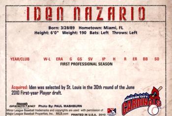 2010 Grandstand Johnson City Cardinals #21 Iden Nazario Back