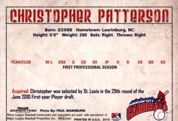 2010 Grandstand Johnson City Cardinals #23 Christopher Patterson Back