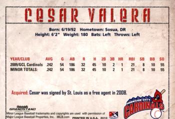 2010 Grandstand Johnson City Cardinals #34 Cesar Valera Back