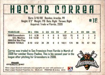 2010 Grandstand Augusta GreenJackets #NNO Hector Correa Back