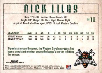 2010 Grandstand Augusta GreenJackets #NNO Nick Liles Back