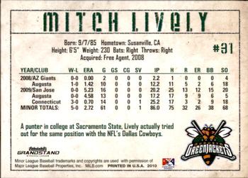 2010 Grandstand Augusta GreenJackets #NNO Mitch Lively Back