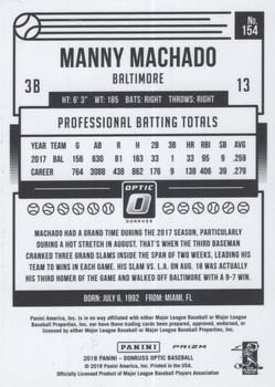 2018 Donruss Optic - Purple #154 Manny Machado Back