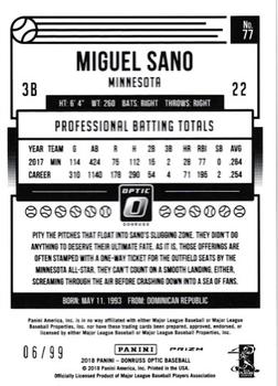 2018 Donruss Optic - Red #77 Miguel Sano Back