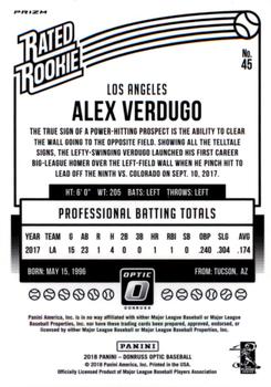 2018 Donruss Optic - Red and Yellow #45 Alex Verdugo Back