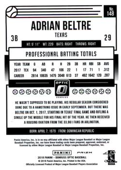 2018 Donruss Optic - Red and Yellow #148 Adrian Beltre Back