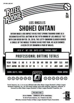 2018 Donruss Optic - Shock #56 Shohei Ohtani Back