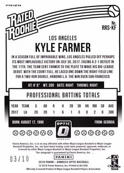 2018 Donruss Optic - Rated Rookies Signatures Gold #RRS-KF Kyle Farmer Back