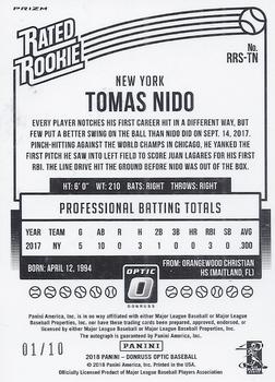 2018 Donruss Optic - Rated Rookies Signatures Gold #RRS-TN Tomas Nido Back