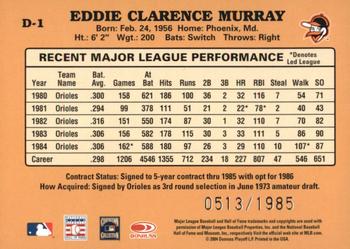 2005 Donruss - 1985 Reprints #D-1 Eddie Murray Back